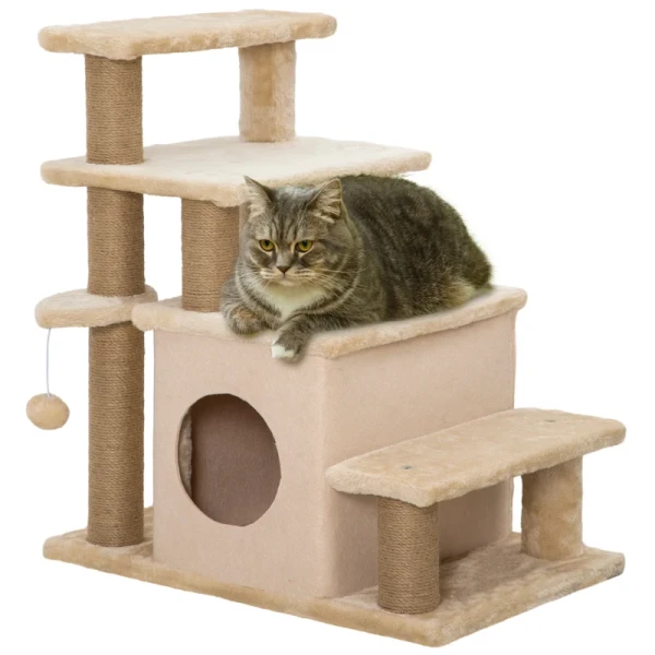 Dierentrap, Krabpaal, 4 Treden, Speelbal, Scurry, In Hoogte Verstelbaar, 60 X 40 X 66 Cm, Beige 10