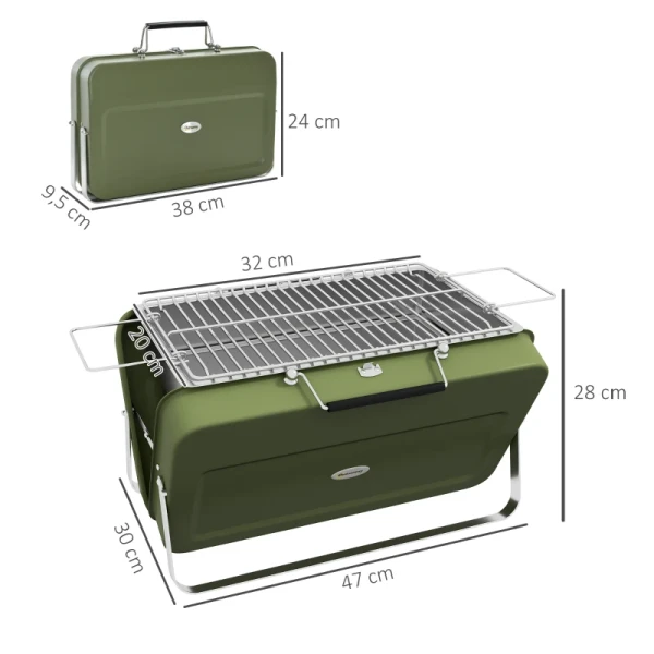 Draagbare Grill, Mini-houtskoolgrill, Opvouwbaar, Met Houtskoolbak En Asbak, Metalen Behuizing, Groen 3