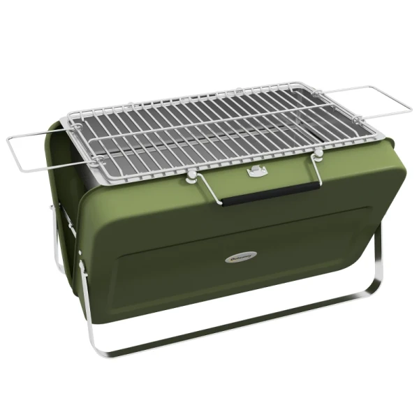 Draagbare Grill, Mini-houtskoolgrill, Opvouwbaar, Met Houtskoolbak En Asbak, Metalen Behuizing, Groen 10