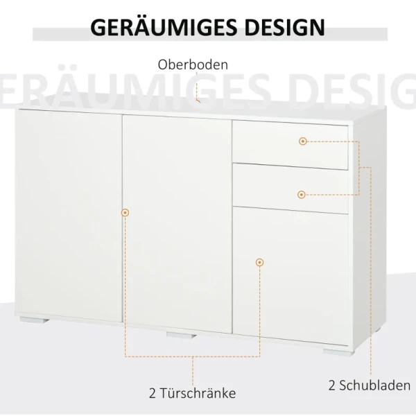 Dressoirladekast, 2 Laden, Push-click, 117 Cm X 36 Cm X 74 Cm, Wit 4