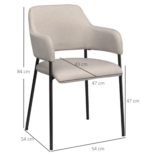 Eetkamerstoelen, Set Van 2, Comfortabel, Linnenlook, Metalen Frame, Tot 120 Kg, Beige 3