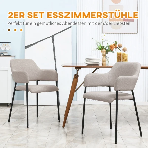 Eetkamerstoelen, Set Van 2, Comfortabel, Linnenlook, Metalen Frame, Tot 120 Kg, Beige 4