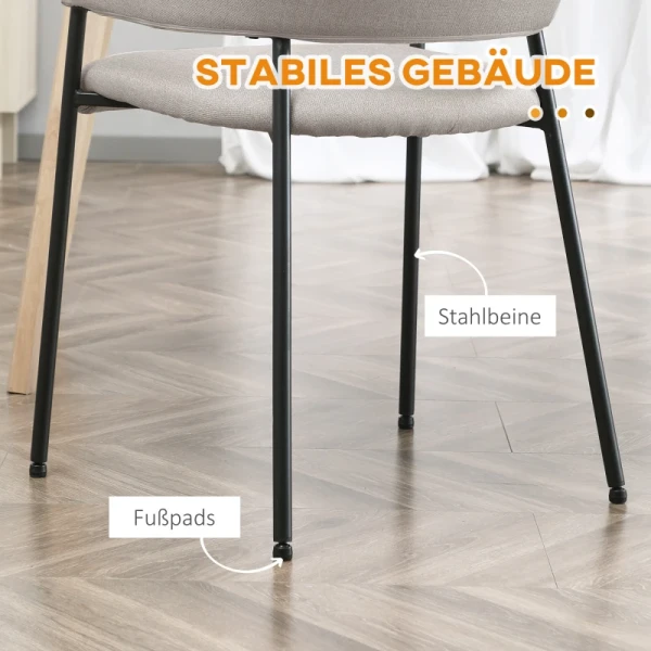 Eetkamerstoelen, Set Van 2, Comfortabel, Linnenlook, Metalen Frame, Tot 120 Kg, Beige 6