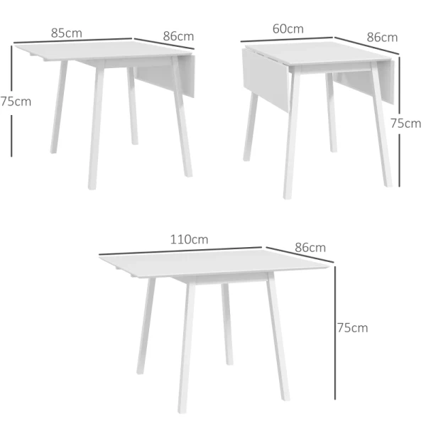 Eettafel Klaptafel Keukentafel, 2 Klapbladen, 110 X 86 X 75 Cm, Wit 3