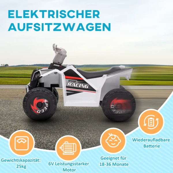 Elektrische Kinderquad, 2,5 Km/u, Vooruit & Achteruit, Voor 18-36 Maanden, Wit 5