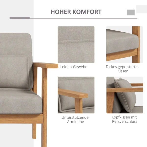 Fauteuil Accentstoel Gestoffeerde Fauteuil, Inclusief 1 Kussen, 70 Cm X 72 Cm X 76 Cm, Beige + Naturel 5