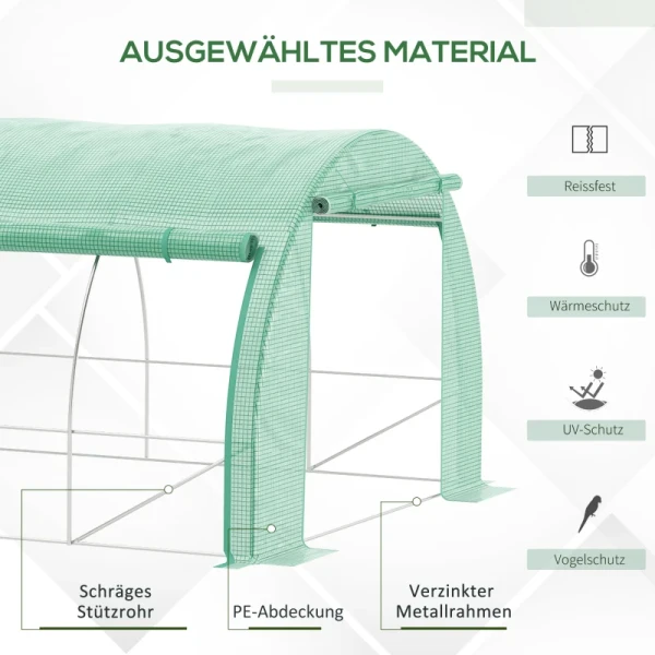 Foliekas, Broeikas, Inloop, Gaasraam, Metalen Frame, 4x3x2m, Groen 4