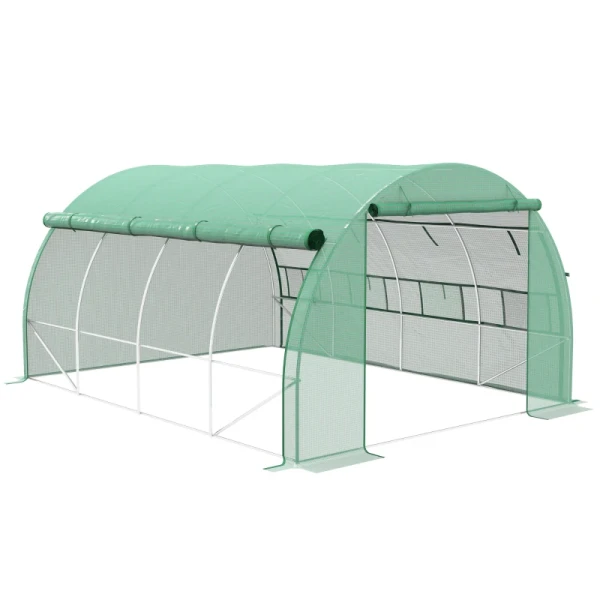 Foliekas, Broeikas, Inloop, Gaasraam, Metalen Frame, 4x3x2m, Groen 10