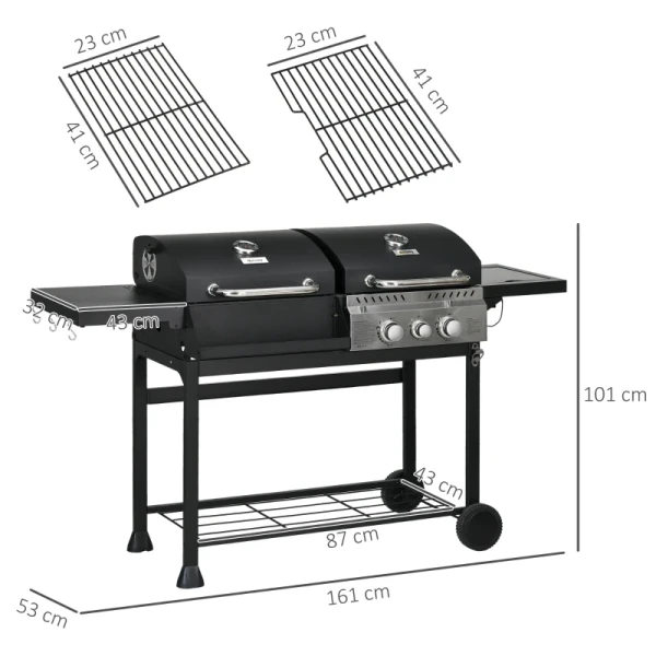 Gasgrill BBQ-grill, Inclusief Thermometer, Warmhoudplaten, 161 X 53 X 101 Cm, Zwart + Zilver 3