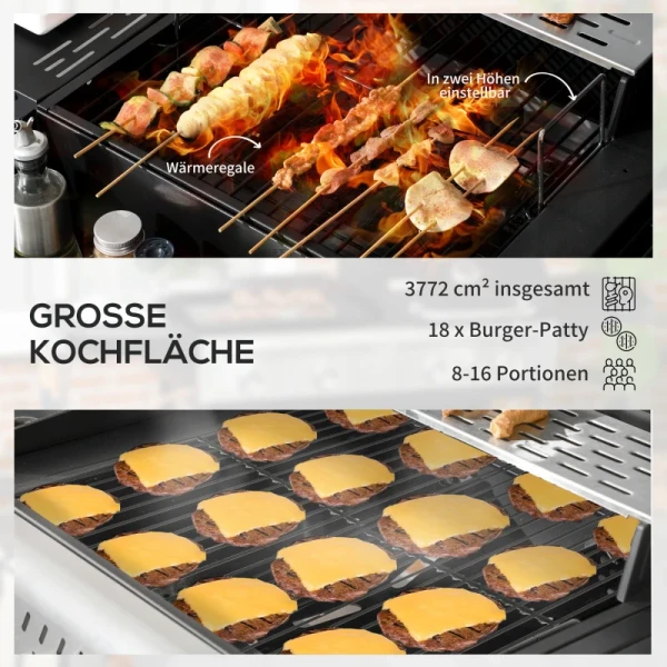 Gasgrill BBQ-grill, Inclusief Thermometer, Warmhoudplaten, 161 X 53 X 101 Cm, Zwart + Zilver 5