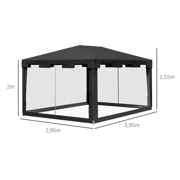 Gazebo Tuintent 3 X 3 M Paviljoen, Weerbestendig, Opvouwbaar, 395cm X 295cm X 255cm, Zwart 3