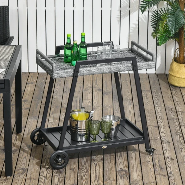 Grillwagen BBQ-trolley Serveerwagen, 1 Plank, PE Rotan, 79 Cm X 52 Cm X 82 Cm, Grijs 2