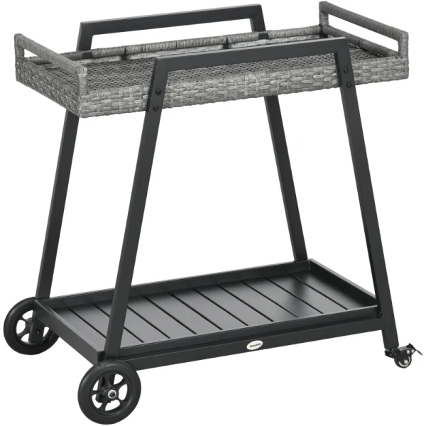 Grillwagen BBQ-trolley Serveerwagen, 1 Plank, PE Rotan, 79 Cm X 52 Cm X 82 Cm, Grijs 10