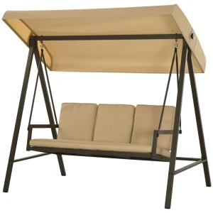 Hollywood Swing Tuinschommelbank, Verstelbare Zonnekap, 200 Cm X 125 Cm X 175 Cm, Beige + Bruin 1