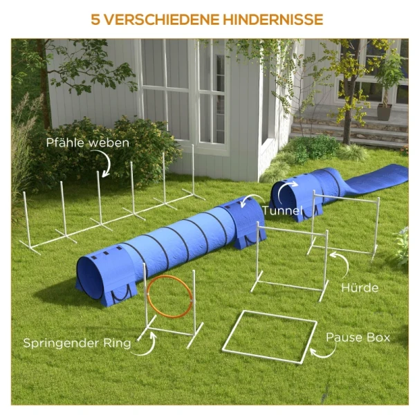 Hondenbehendigheidsset Hondenparcours, 1 Hoepel, 2 Tunnels 2 Hindernissen, 321 Cm X 63 Cm X 93 Cm, Blauw + Rood + Wit 5