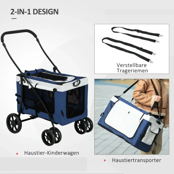 Hondenbuggy Huisdierbuggy Hondenkar Opvouwbaar Afneembare Mand 81 X 58 X 97,5 Cm Zwart + Blauw + Wit 5