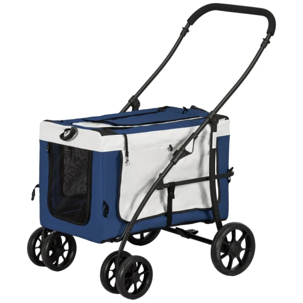 Hondenbuggy Huisdierbuggy Hondenkar Opvouwbaar Afneembare Mand 81 X 58 X 97,5 Cm Zwart + Blauw + Wit 1