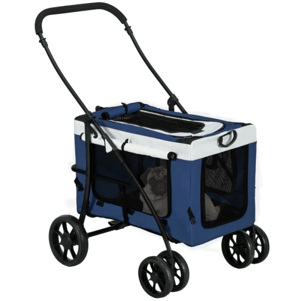 Hondenbuggy Huisdierbuggy Hondenkar Opvouwbaar Afneembare Mand 81 X 58 X 97,5 Cm Zwart + Blauw + Wit 10