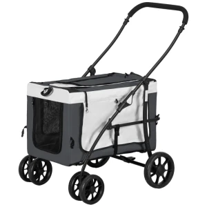 Hondenbuggy Huisdierbuggy Hondenwandelwagen Opvouwbaar Afneembare Mand 81 X 58 X 97,5 Cm Zwart + Grijs + Wit 1