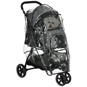 Hondenbuggy Huisdierbuggy, Opvouwbaar, Regenhoes, 2 Veiligheidslijnen, 83cm X 55cm X 101cm, Grijs + Zwart 1