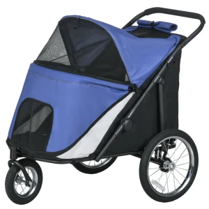 Hondenbuggy Opvouwbaar Pop-up Ligstoelkussen Stalen Frame Blauw Zwart 1