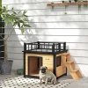 Hondenkennel Met Dakterras, Weerbestendig, Hout, 121x77x78cm, Zwart/geel 2