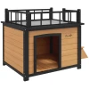 Hondenkennel Met Dakterras, Weerbestendig, Hout, 121x77x78cm, Zwart/geel 1