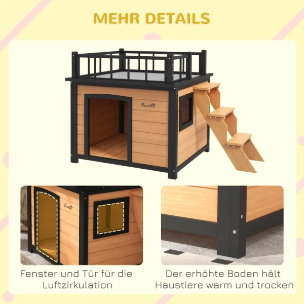 Hondenkennel Met Dakterras, Weerbestendig, Hout, 121x77x78cm, Zwart/geel 7