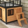 Hondenkennel Met Dakterras, Weerbestendig, Hout, 121x77x78cm, Zwart/geel 8