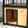 Hondenkennel Met Dakterras, Weerbestendig, Hout, 121x77x78cm, Zwart/geel 9