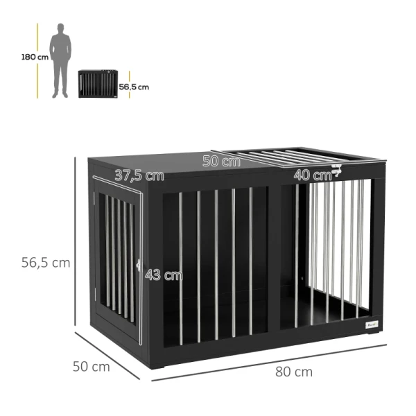 Hondenkooi Hondenbox Hondentransportbox, 2 Deuren, Afsluitbaar, Staalgaas, 80 Cm X 50 Cm X 56,5 Cm, Zwart 3