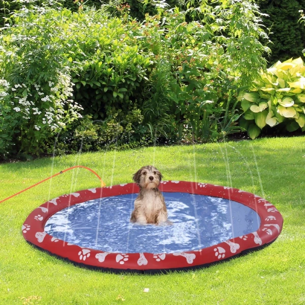 Hondenzwembad Met Watersproeiers Opvouwbaar Antislip Zwaar Kunststof 150cm Rood 2