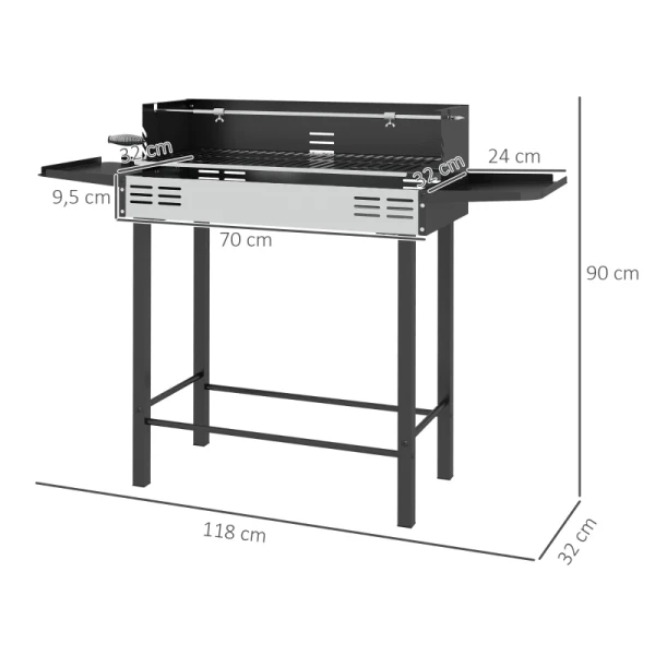 Houtskoolgrill BBQ-grill, Verstelbaar Rooster, 1 Draaispit, 118 X 32 X 90 Cm, Zwart + Zilver 3