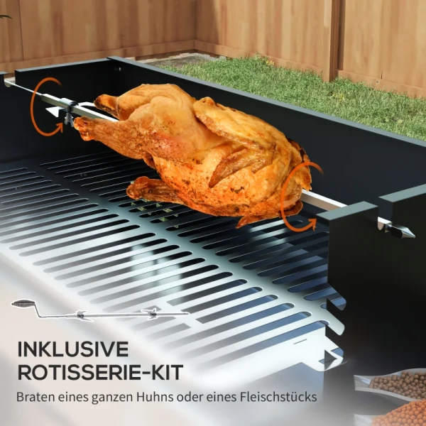 Houtskoolgrill BBQ-grill, Verstelbaar Rooster, 1 Draaispit, 118 X 32 X 90 Cm, Zwart + Zilver 4