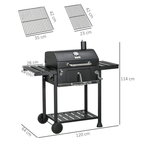 Houtskoolgrill BBQ-grillroker, Inclusief Thermometer, Flessenopener, 120 X 64 X 114 Cm, Zwart 3