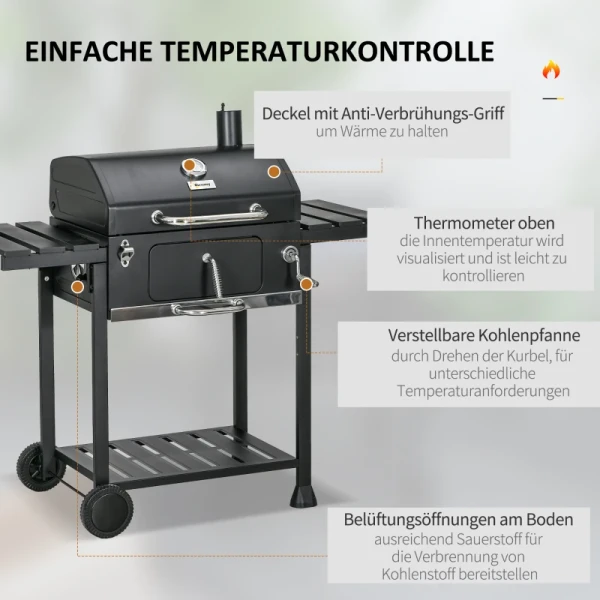 Houtskoolgrill BBQ-grillroker, Inclusief Thermometer, Flessenopener, 120 X 64 X 114 Cm, Zwart 5