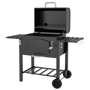 Houtskoolgrill BBQ-grillroker, Verstelbaar Houtskoolcompartiment, Zijplanken, 124 X 66 X 112 Cm, Zwart 1