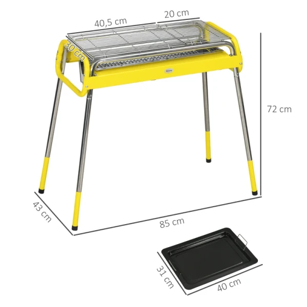 Houtskoolgrill, Opvouwbare Grill, 2 X Grillrooster, Grillplaat, Afneembare Bakplaat, Roestvrij Staal, 85 X 43 X 72 Cm, Geel 3