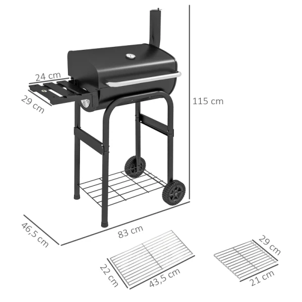 Houtskoolgrill Roker BBQ-grill, 1 Plank, Incl. Thermometer, 83 X 46,5 X 115 Cm, Zwart 3