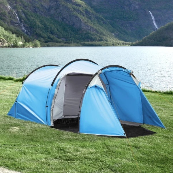 Kampeertent, Pop-up Tent Voor 2-3 Personen, Voorkamer En Slaapgedeelte, Waterdicht, 426 X 206 X 154 Cm, Lichtblauw 2