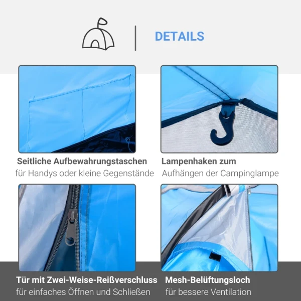 Kampeertent, Pop-up Tent Voor 2-3 Personen, Voorkamer En Slaapgedeelte, Waterdicht, 426 X 206 X 154 Cm, Lichtblauw 5