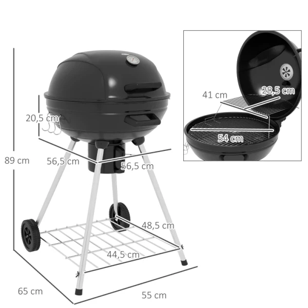 Ketelgrill, 54 Cm Kookrooster, Warmhoudrek, Plank, Asvak, Thermometer, 55 X 65 X 89 Cm, Zwart 3