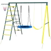 Kinderschommelstang Met 2 Schommels, Basketbalring, Klimladder, 267x180x202 Cm, Geel 1