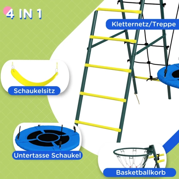 Kinderschommelstang Met 2 Schommels, Basketbalring, Klimladder, 267x180x202 Cm, Geel 5