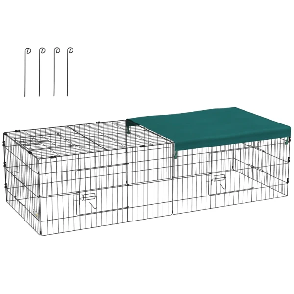 Kleindierenverblijf, Buitenverblijf Voor Dwergkonijnen, 185 X 75 X 50 Cm, Groen + Zwart 10