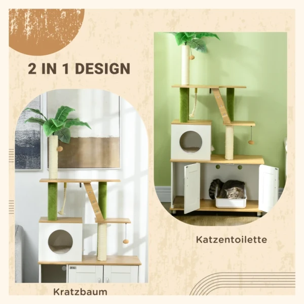 Krabpaal Kattenboom, Inclusief Kast, 1 Kattengrot, 80 X 48 X 160cm, 1 Ladder, Eiken + Wit 4