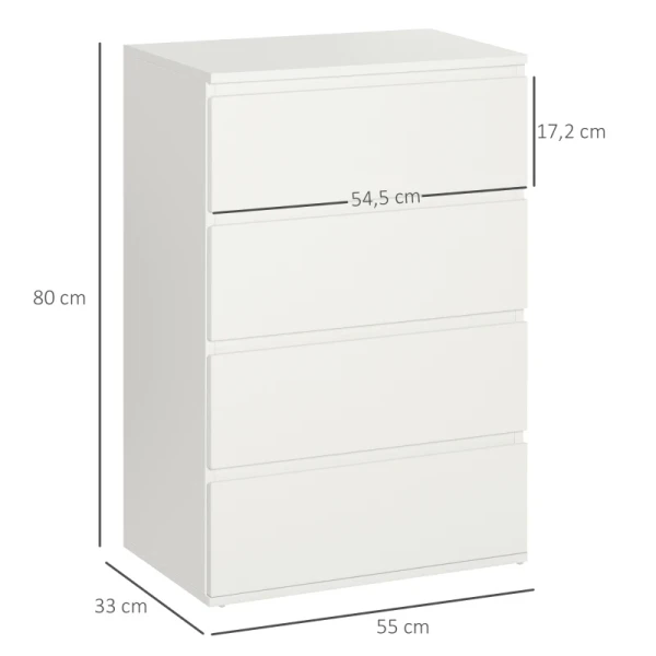 Ladekast, Dressoir, Ladekast, 4 Laden, 55 Cm X 33 Cm X 80 Cm, Wit 3