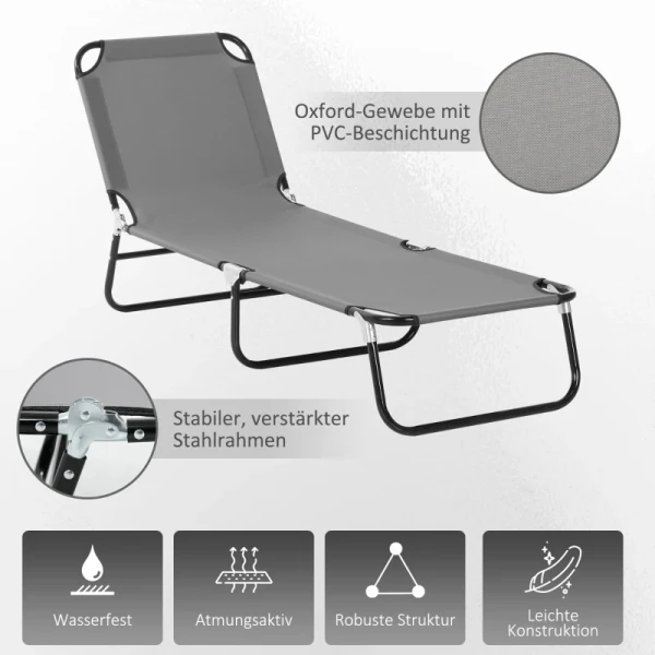 Ligstoel, 5-voudig Verstelbare Rugleuning, Sneldrogend, Metalen Frame, 188 X 56 X 28 Cm, Grijs 5