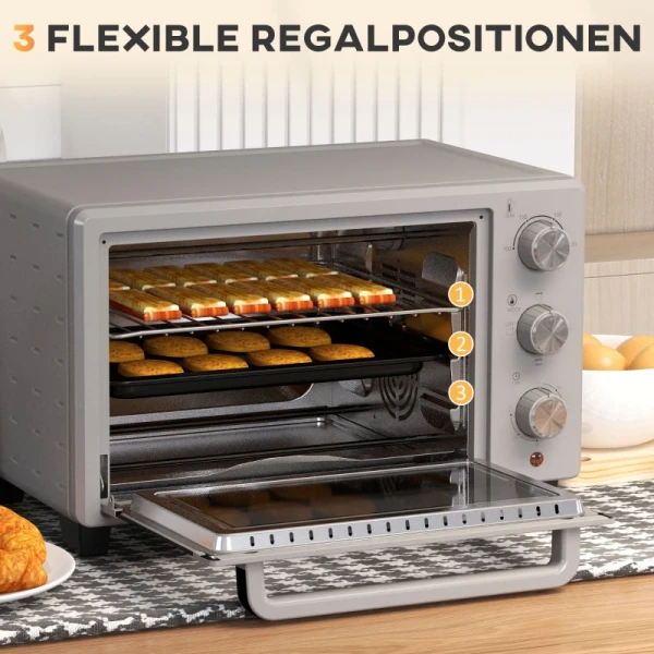 Mini-oven, 21L, 3 Kookmodi, 100C-230C, Rek En Bakplaat, Roestvrij Staal/glas, Zilver 5