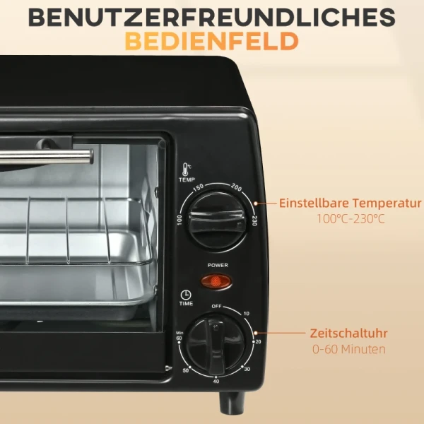 Mini-oven Broodroosteroven, 1 Bakplaat, 1 Grillrooster, Capaciteit 10 L, Timerfunctie, 36,5 Cm X 26 Cm X 22 Cm, Zwart 7